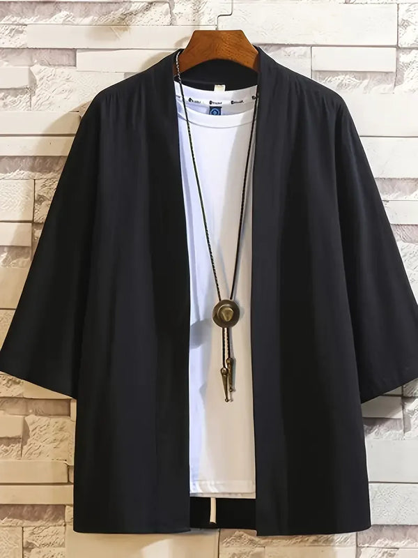 Men's Lightweight Kimono Shirt Seven Sleeve Open Front Cardigan