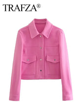 TRAFZA Jackets For Womens Autumn Fashion Solid Front Pockets Button