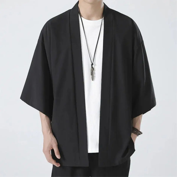 Kimono Men Cloak Kimono Para Hombre Black Coat White Cloak Beach Shirt