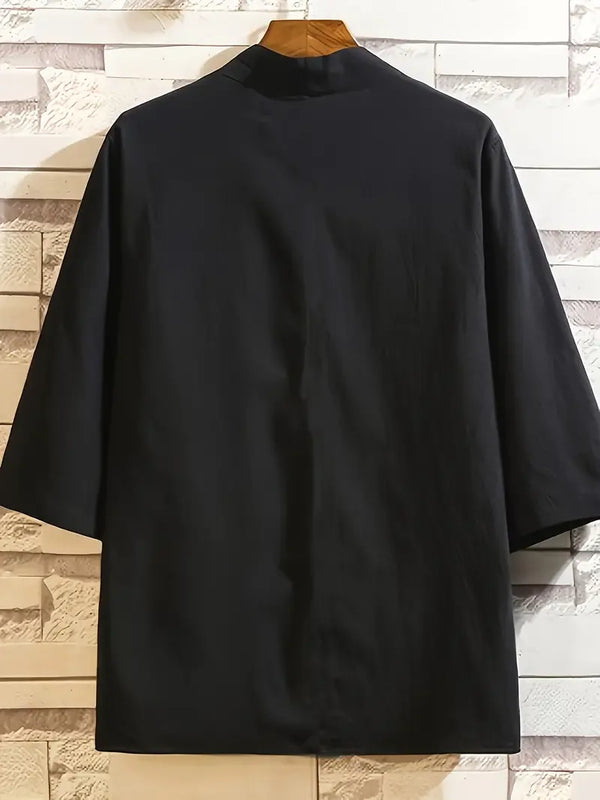 Men's Lightweight Kimono Shirt Seven Sleeve Open Front Cardigan