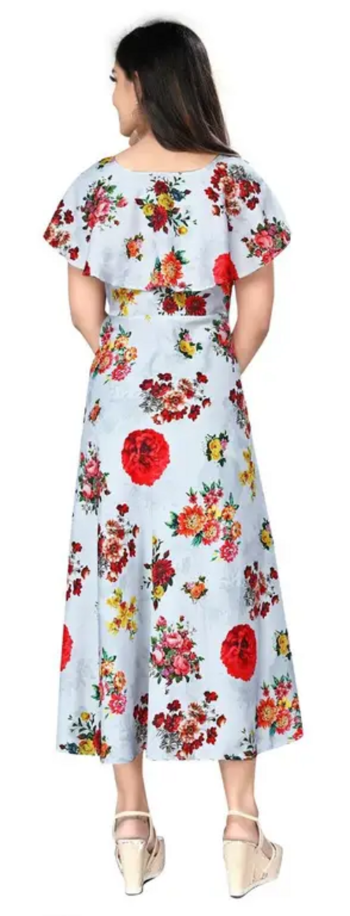 Women's Crepe Stitched Anarkali Gown (Multicolor) (Size S)